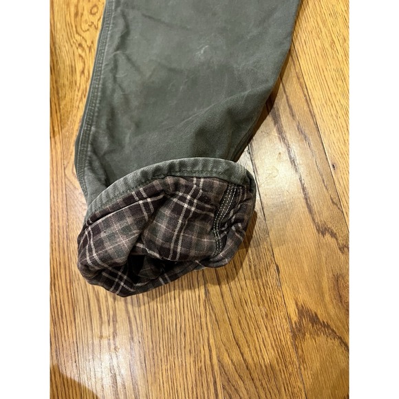 Carhartt B111 Mens Moss Green Flannel Lined Loose Fit Carpenter Pants Size 40x29 - Picture 8 of 12